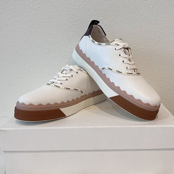 NIB CHLOE Lauren Logo Scallop Leather Low Top Nama Woody Telma Laces Sneakers 39 - Picture 5 of 12